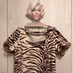 Brown Sqare Neck Zebra Print Top